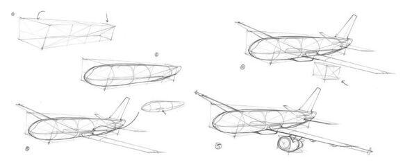 рисунок самолеты в перспективе